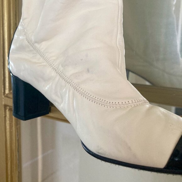 CHANEL fall 2006 runway thigh high boots stretch lambskin patent cap toe 38 - Picture 6 of 12